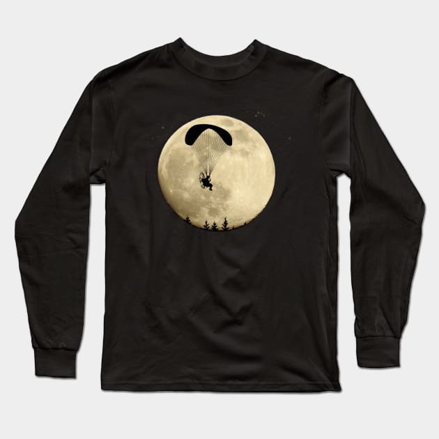 Paragliding Paramotor Powered under a full moon Long Sleeve T-Shirt by BurunduXX-Factory